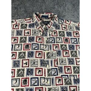 Vintage Chaps Ralph Lauren Short Sleeve Button Up Shirt Mens L Skier AOP